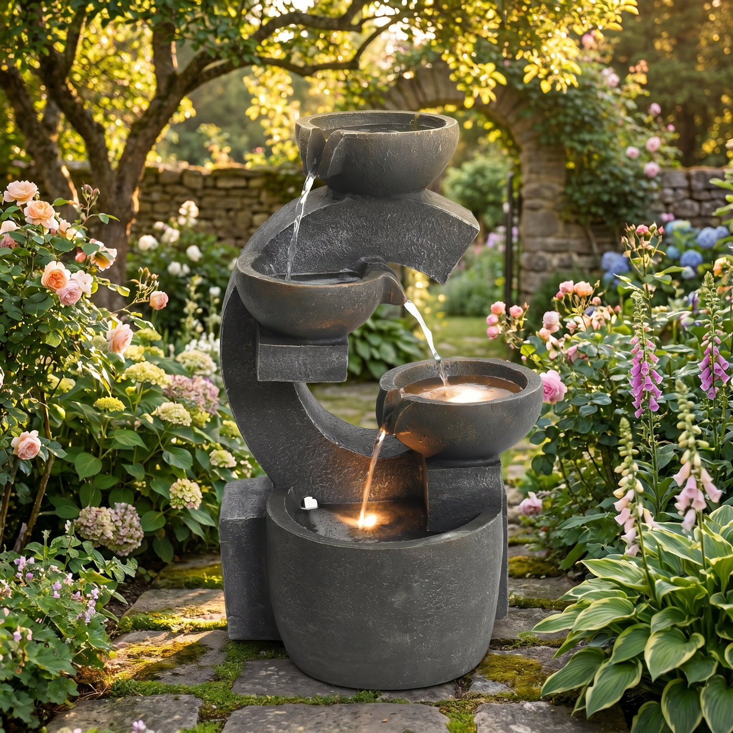 Modern Garden Water Fountain – Weatherproof Resin – 37in Height