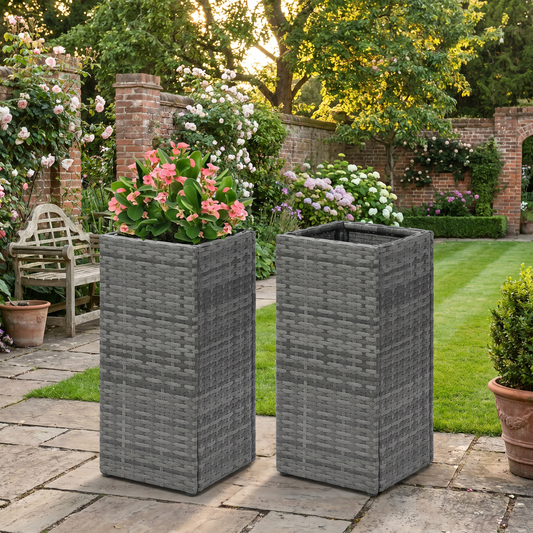 Rattan Wicker Planter Set – Weatherproof Cubic Design – 61cm Tall