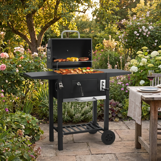 Charcoal BBQ Grill Trolley – Carbon Steel – 43in Wide