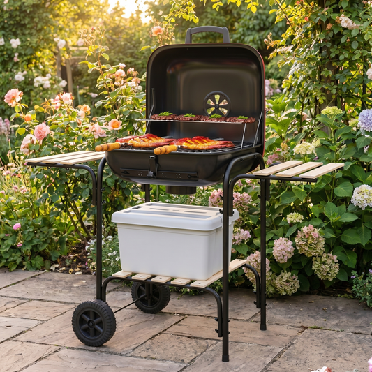 Portable Charcoal BBQ Grill – Steel and Fir Wood – 1840cm² Cooking Area