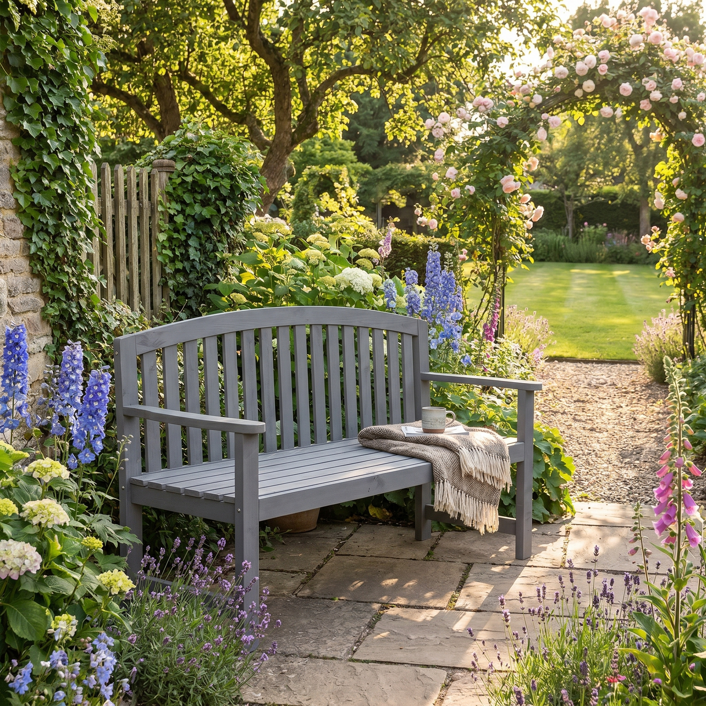 2-Seater Garden Bench – Weatherproof Fir Wood – 56in Wide