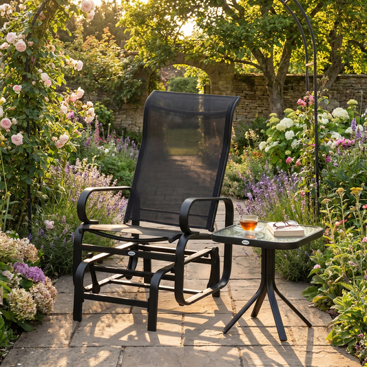 Gliding Garden Rocking Chair – Weatherproof Textilene – 160kg Capacity