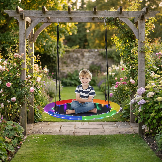 LED Flying Saucer Tree Swing – Weatherproof Oxford Fabric – 40-Inch