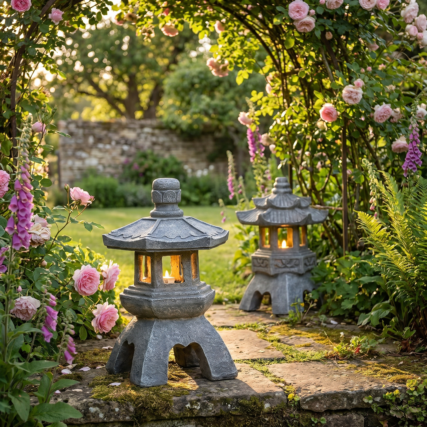 Solar Oriental Pagoda Lantern – Weatherproof Resin – Zen Garden Light