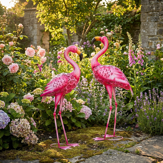 Flamingo Garden Statue – Weatherproof Metal – Set of 2