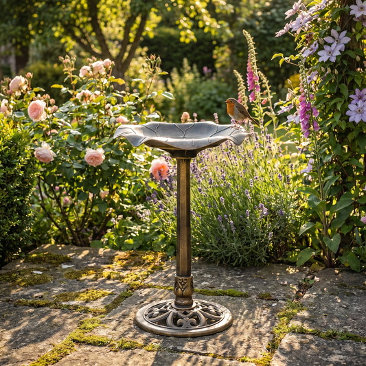 Garden Bird Bath – Lotus Leaf Pedestal – 71cm Height