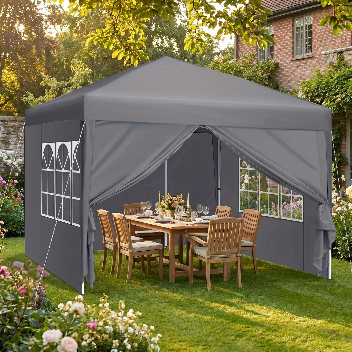 Instant Pop-Up Gazebo – Weatherproof Poly-Cotton – 3m x 3m